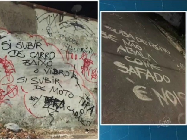 Traficantes deixam "ordens" pichadas em paredes das favelas (Foto: TV Verdes Mares/Reprodução)