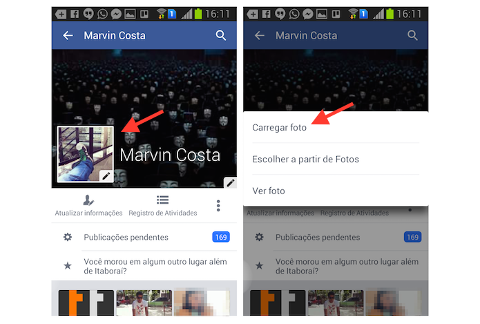 Acessando as fotos salvos no Android para definir uma nova foto de perfil no Facebook (Foto: Reprodução/Marvin Costa)