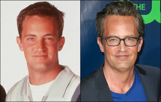 Para completar o núcleo principal de 'Friends', eis Matthew Perry, o Chandler, em outubro de 1997, quando tinha 28 aninhos, e agora, com 45. (Foto: Getty Images)