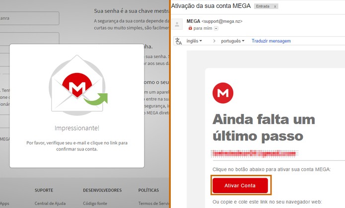 Ative a conta do Mega pela confirmação de e-mail (Foto: Reprodução/Barbara Mannara)