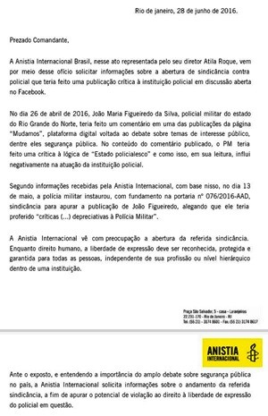 Anistia Internacional pede explicação sobre a abertura da sindicância contra o soldado Figueiredo  (Foto: Reprodução/G1)