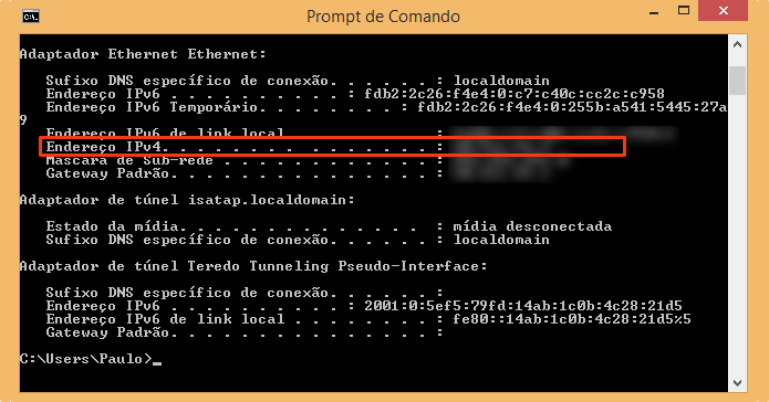 Anote seu IP local (Foto: Reprodução/Paulo Alves)