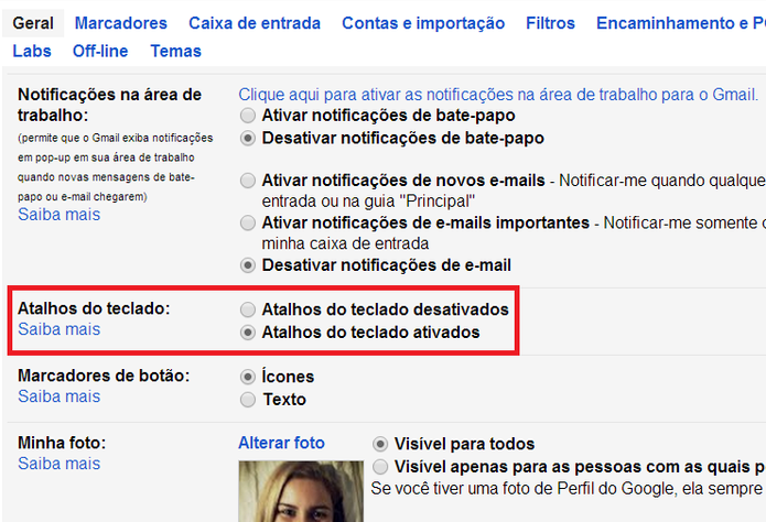 Ativação dos do Gmail (Foto: Reprodução/ Marcela Vaz)