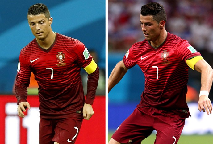 Cristiano Ronaldo troca de camisa EUA x Portugal (Foto: Editoria de Arte) Cristiano Ronaldo troca de camisa EUA x Portugal (Foto: Editoria de Arte)