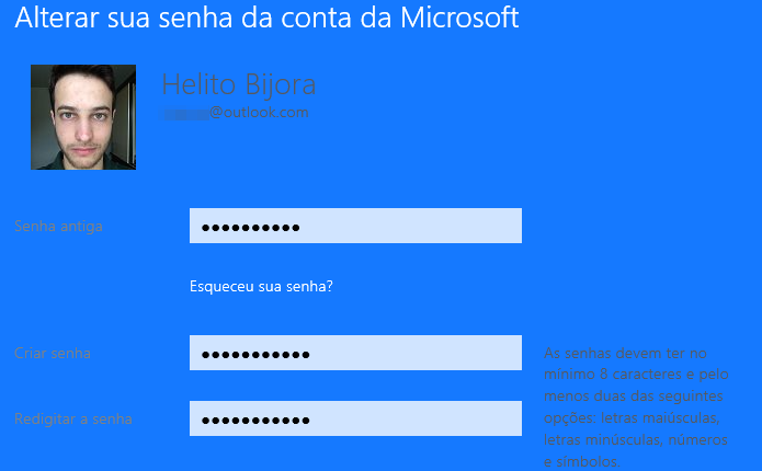 Criando nova senha para a conta Microsoft (Foto: Reprodução/Helito Bijora) 