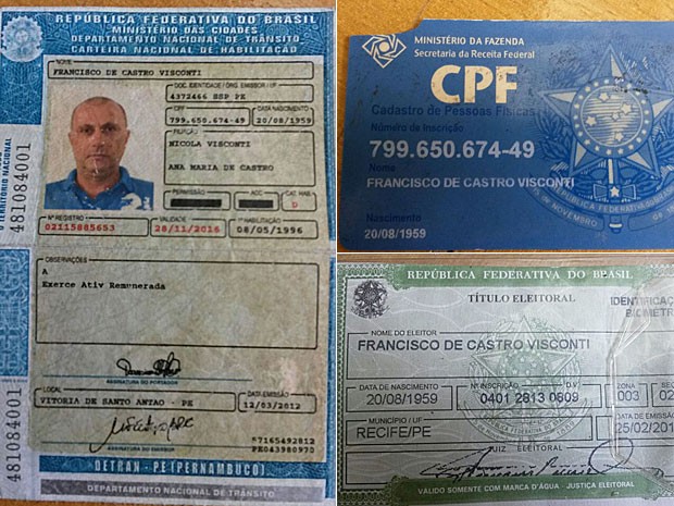 PF divulgou documentos utilizados por Pasquale Scotti no Brasil (Foto: Divulgação / Polícia Federal)