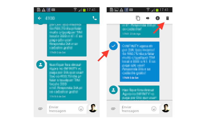 Deletando uma mensagem específica no Google Messenger em um dispositivo Android (Foto: Reprodução/Marvin Costa)