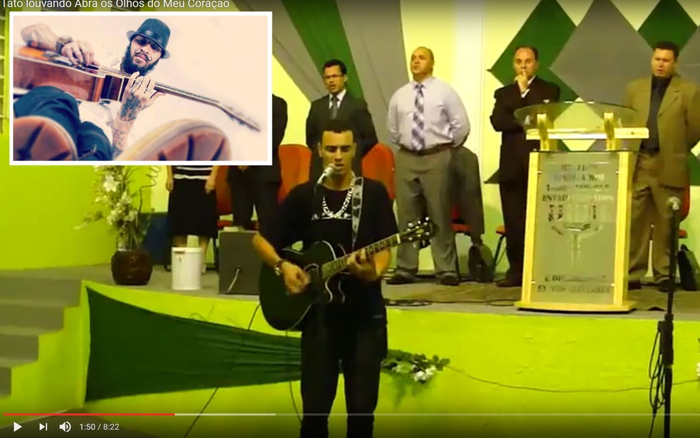 V&igrave;deo mostra Maycon Reis tocando e cantando em culto evang&eacute;lico em 2011 (Foto: Reprodu&ccedil;&atilde;o/YouTube/iadshammah)