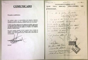 Comunicado enviado aos condôminos do Edifício Barão de Serro Azul sobre a premonição da queda de avião no dia 26 de novembro (Foto: Olivia Florência/ G1) Comunicado enviado aos condôminos do Edifício Barão de Serro Azul sobre a premonição da queda de avião no dia 26 de novembro (Foto: Olivia Florência/ G1)