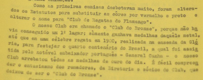 Trecho da ata de reunião do Flamengo explicando a troca das cores do uniforme (Foto: Reprodução / Patrimônio Histórico do Flamengo)