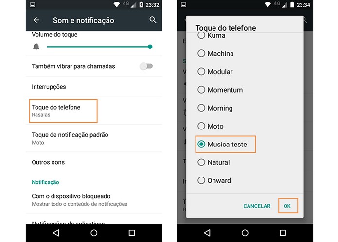 Encontre o toque com a música adicionada no Moto G 3 e confirme (Foto: Reprodução/Barbara Mannara)