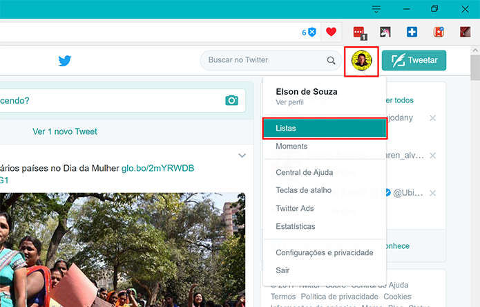 Usuários podem criar listas a partir do ícone de perfil na tela inicial do Twitter (Foto: Reprodução/Elson de Souza) (Foto: Usuários podem criar listas a partir do ícone de perfil na tela inicial do Twitter (Foto: Reprodução/Elson de Souza)) Usuários podem criar listas a partir do ícone de perfil na tela inicial do Twitter (Foto: Reprodução/Elson de Souza) (Foto: Usuários podem criar listas a partir do ícone de perfil na tela inicial do Twitter (Foto: Reprodução/Elson de Souza))