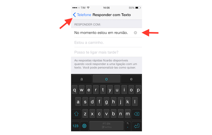 Configurando uma mensagem rápida para ligações no iPhone (Foto: Reprodução/Marvin Costa)