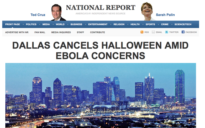 Capa do National Report sugere suspensão de festa de Halloween por causa do Ebola (Foto: Reprodução/NationalReport) Capa do National Report sugere suspensão de festa de Halloween por causa do Ebola (Foto: Reprodução/NationalReport)