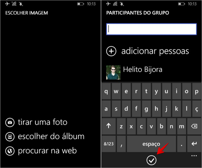 Adicionando pessoas ao grupo (Foto: Reprodução/Helito Bijora)