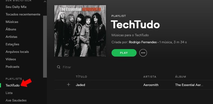 Acesse playlist no Spotify para Desktop (Foto: Reprodução/Rodrigo Fernandes) Acesse playlist no Spotify para Desktop (Foto: Reprodução/Rodrigo Fernandes)