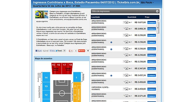 site vendendo ingressos para Corinthians x Boca final Libertadores (Foto: Reprodução)