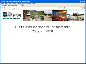 Portal da transparência da Prefeitura de São Sebastião, indisponível. (Foto: Reprodução)