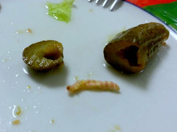 Professor de ciência políticas diz que encontrou larva no pepino em conserva (Foto: Arquivo pessoal/Reprodução)