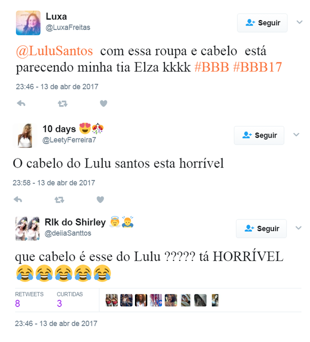 Críticas ao cabelo vermelho de Lulu Santos (Foto: Reprodução/Twitter)