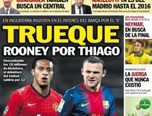 Rooney e Thiago Alcântara na capa do Sport da Espanha (Foto: Reprodução / Sport)