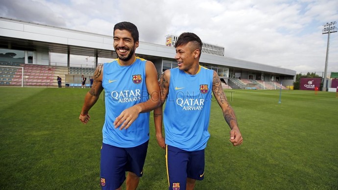 Neymar e Suárez Barcelona treino (Foto: Divulgação/Site oficial do Barcelona)