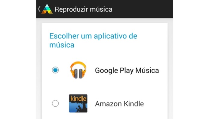 App Google Play Música selecionado no app da Motorola (Foto: Reprodução/Raquel Freire)