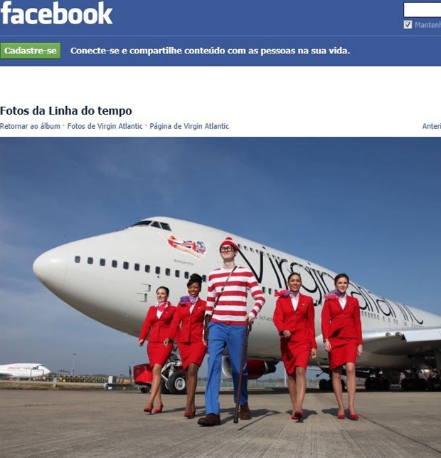 Personagem de "Onde está Wally?" é símbolo de campanha da companhia áerea Virgin Atlantic (Foto: Reprodução/Facebook)