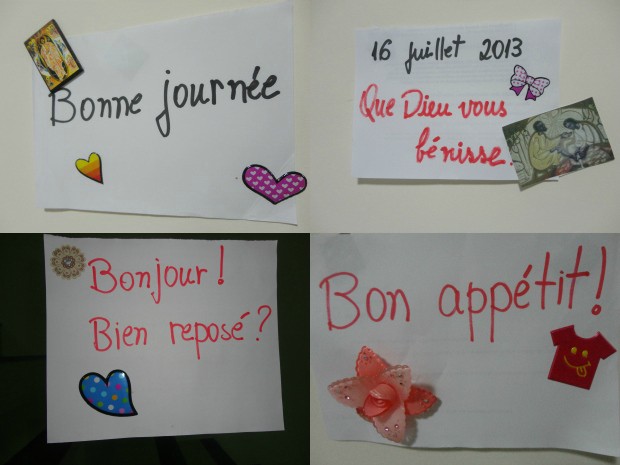 Mensagens foram escritas pela professora para receber hóspedes franceses (Foto: Silvania Maia/Arquivo Pessoal)