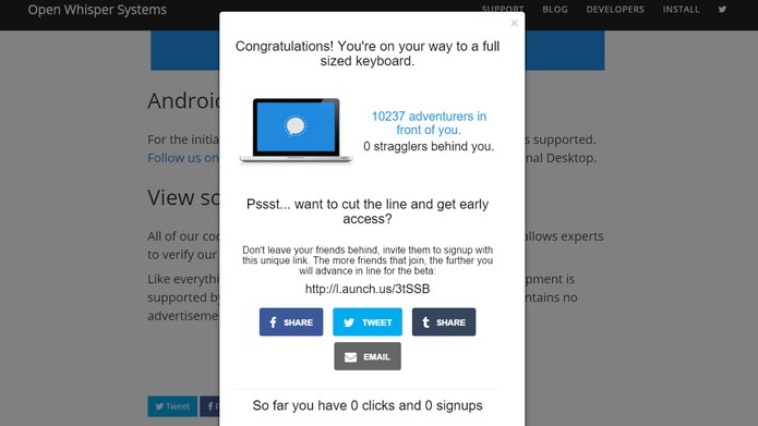 Para baixar a versão beta do Signal é necessário aguardar em uma fia online (Foto: Reprodução/Barbara Mannara)