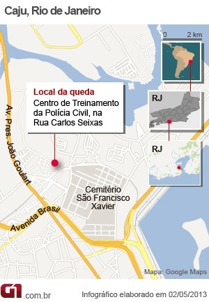 NOVO mapa com o local da queda do helicóptero da Polícia Civil no Rio (Foto: Arte/G1)