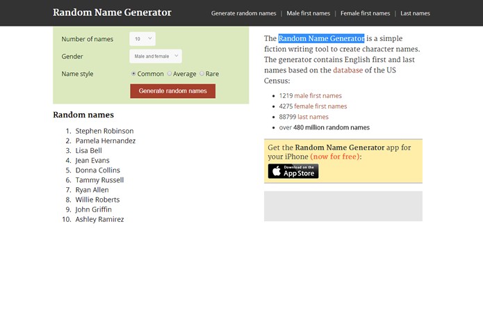 O Random Name Generator funciona misturando nomes e sobrenomes de um enorme anco de dados (Foto: Reprodução/Daniel Ribeiro)