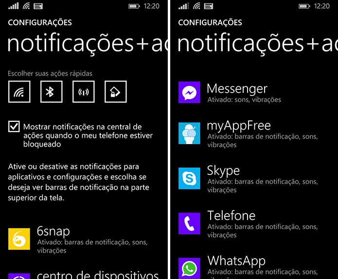 Windows Phone exibe lista com os aplicativos que podem ter as notificações personalizadas (Foto: Reprodução/Elson de Souza)
