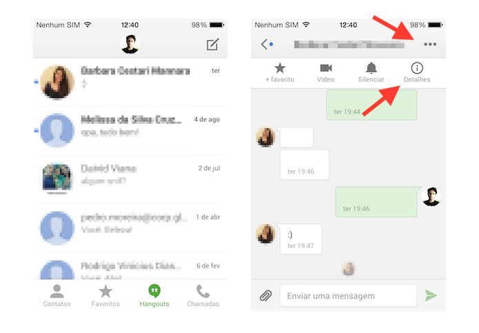 Acessando as configurações de uma conversa do Hangouts para bloquear um contato no iOS (Foto: Reprodução/Marvin Costa)