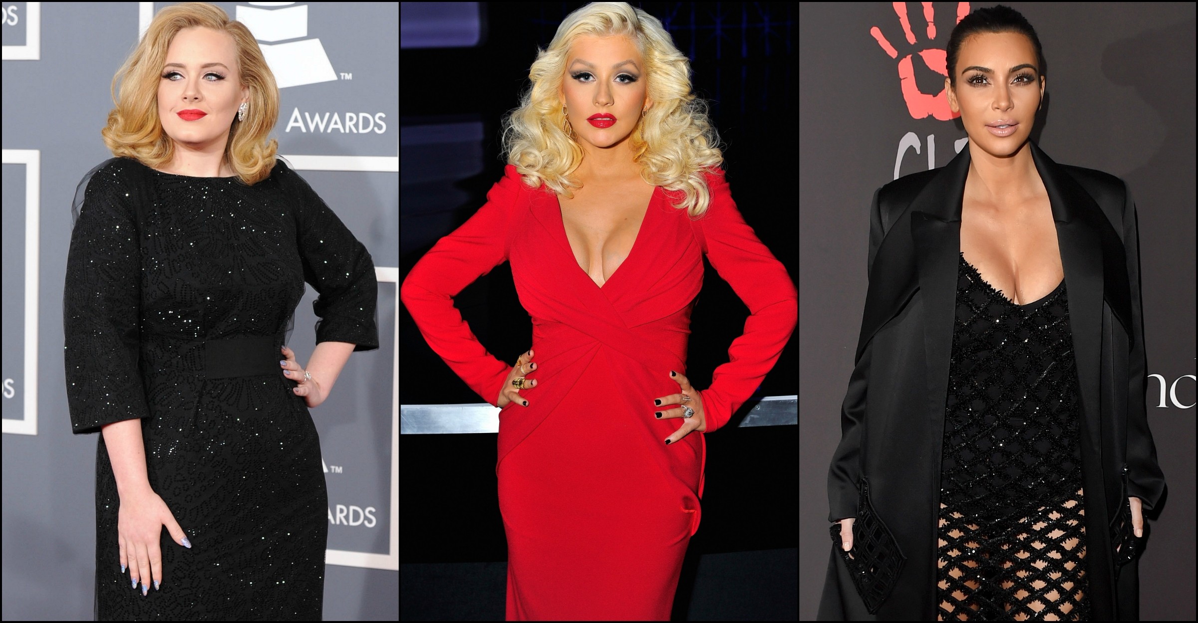 Adele, Christina Aguilera e Kim Kardashian. (Foto: Getty Images)