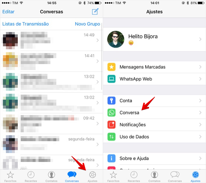 Acesse as configurações de conversa (Foto: Reprodução/Helito Bijora)