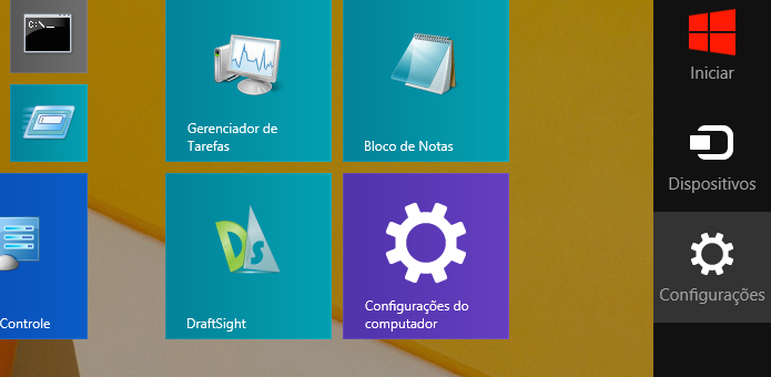 Abra a Charm Bar do Windows 8 para acessar as configurações (Foto: Reprodução/Helito Bijora) 