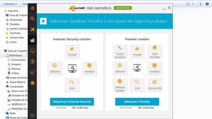 O Avast e o Comodo possuem serviços de Sandbox, mas é necessário pagar para ativá-los (Foto: Reprodução/Daniel Ribeiro)