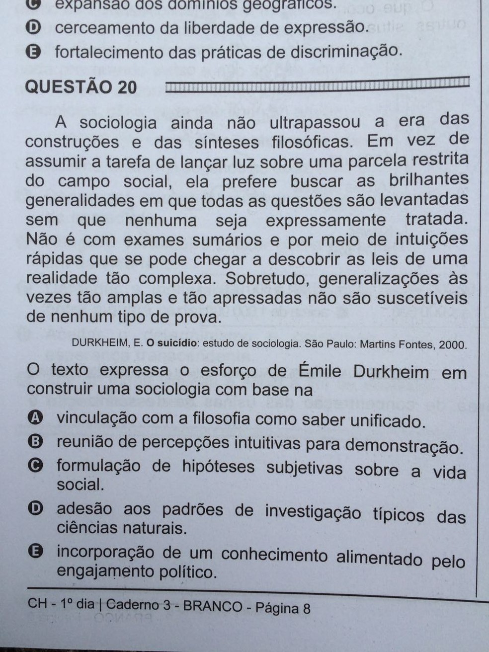 ENEM 2016 - 1º DIA - PROVA BRANCA - QUESTÃO 20 (Foto: G1 )