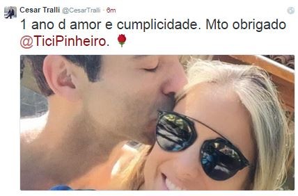César Tralli sobre 1 ano de namoro com Ticiane Pinheiro (Foto: Reprodução / Twitter)