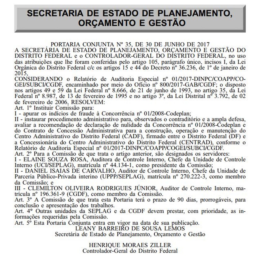 Portaria que traz criação de comissão para avaliar Centrad (Foto: Reprodução)