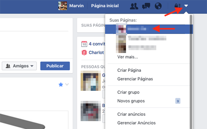 Caminho para acessar uma página do Facebook como administrador (Foto: Reprodução/Marvin Costa)