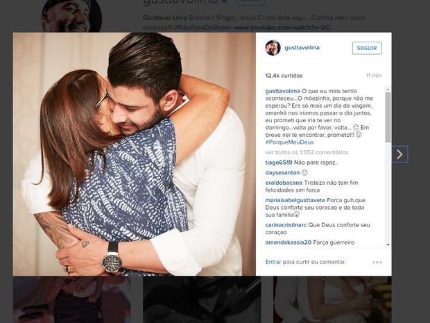 Gusttavo Lima se pronunciou no Instagram e pediu para mãe voltar (Foto: Reprodução/Istagram)