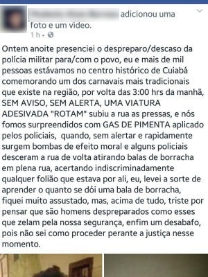 Ferido postou mensagem em rede social sobre o caso (Foto: Reprodução/ Facebook) Ferido postou mensagem em rede social sobre o caso (Foto: Reprodução/ Facebook)