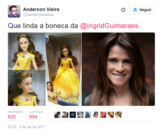 Internautas comparam boneca de Emma Watson a Ingrid Guimarães (Foto: Reprodução / Twitter)