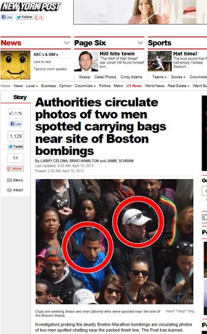 Tabloide 'New York Post' publica imagem que diz ser dos suspeitos. (Foto: Reprodução)