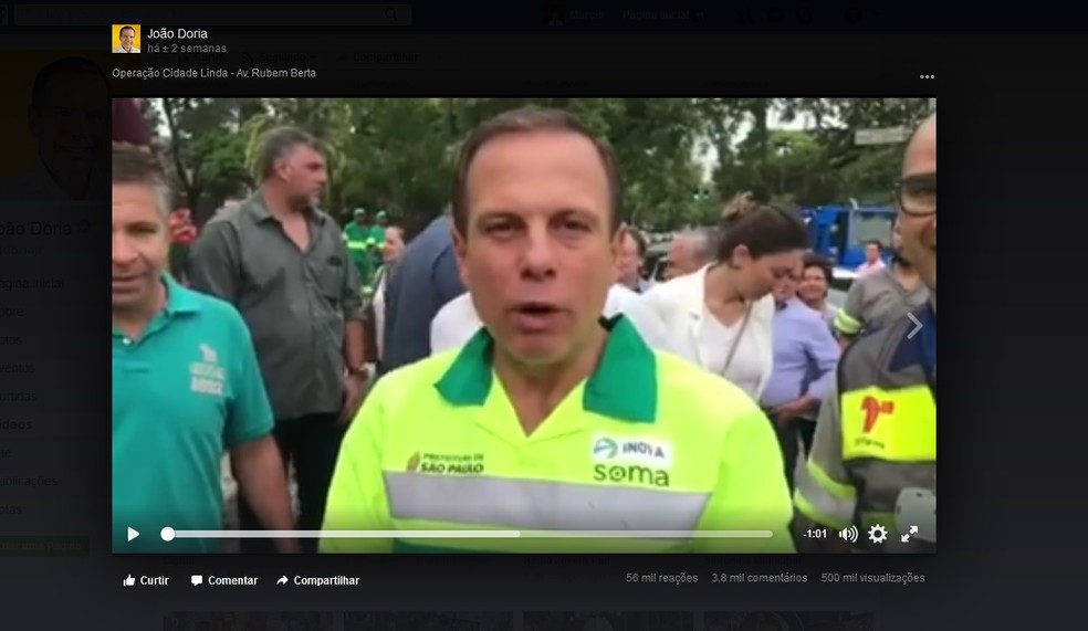 Doria em um dos vários vídeos já divulgados na operação Cidade Linda (Foto: Reprodução/Facebook)