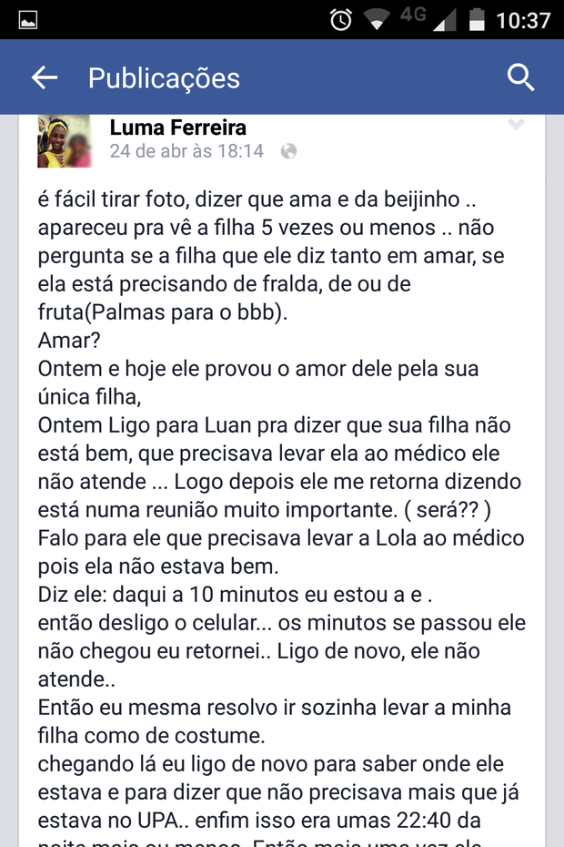 Ex-namorada de Luan do &#39;BBB 15&#39; (Foto: Facebook / Reprodução)