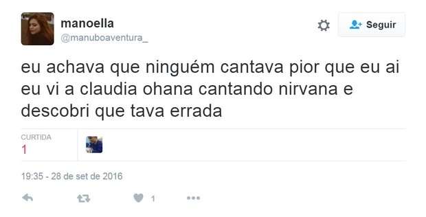 Internautas criticam interpretação de Claudia Ohana para clássico do Nirvana (Foto: Reprodução/Twitter)
