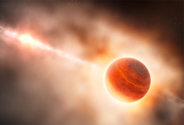 Concepção artística mostra a formação de planeta gigante dentro do disco de poeira circulando ao redor da estrela (Foto: Divulgação/L. Calçada/ESO)